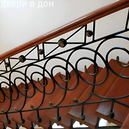 Кованые перила с поручнем коричневого цвета КП-0021