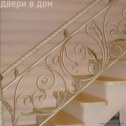 Кованые белые перила с круглым поручнем КП-0026