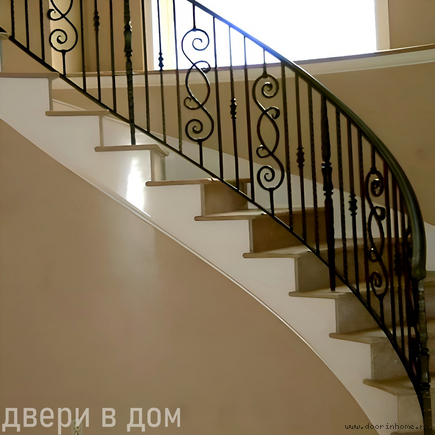 Изогнутые кованые перила черного цвета КП-0042