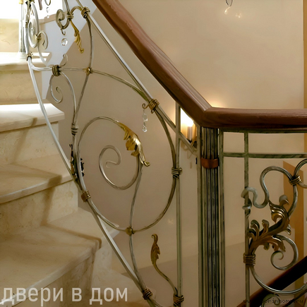 Перила кованые с золотыми элементами КП-0048