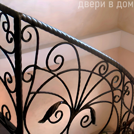 Кованые черные перила с круглым поручнем КП-0080
