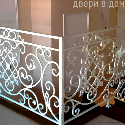Белые кованые перила для дома КП-0082