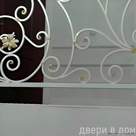 Перила с коваными цветами белые КП-0112