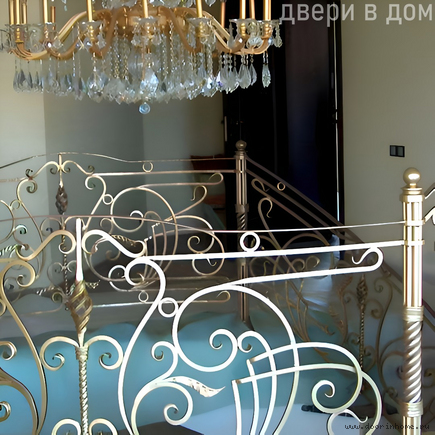 Перила с коваными столбами для дома КП-0123