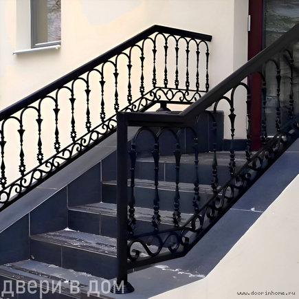 Черные кованые перила уличные КП-0165