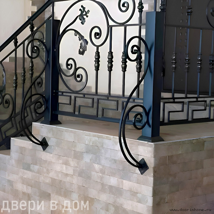 Кованые черные перила при входе КП-0177