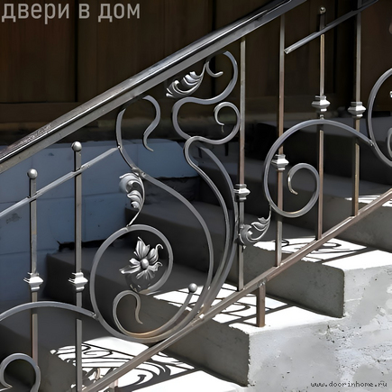 Прямые кованые перила с цветами КП-0187