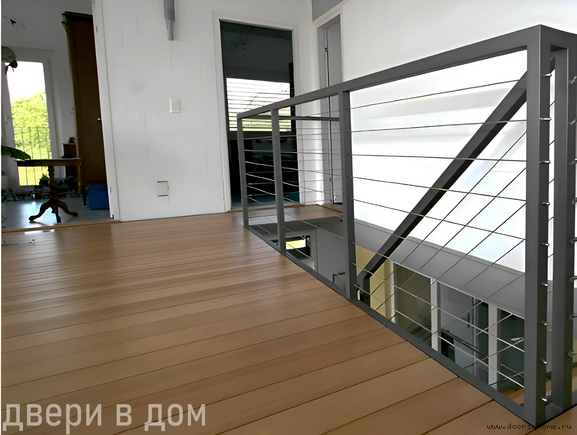Сварные ограждения для лестниц с тросами серые ТО-002