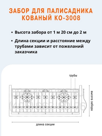 Забор для палисадника кованый КО-3008